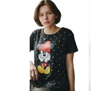 AIYIQIGE Women's Casual Blue and Yellow Mickey Mouse Short Sleeve Tee XXL